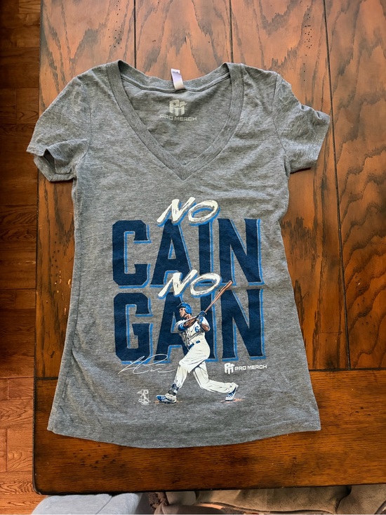 Tops - KC royals Gray "No Cain No Gain" Baseball Graphic V-Neck Tee